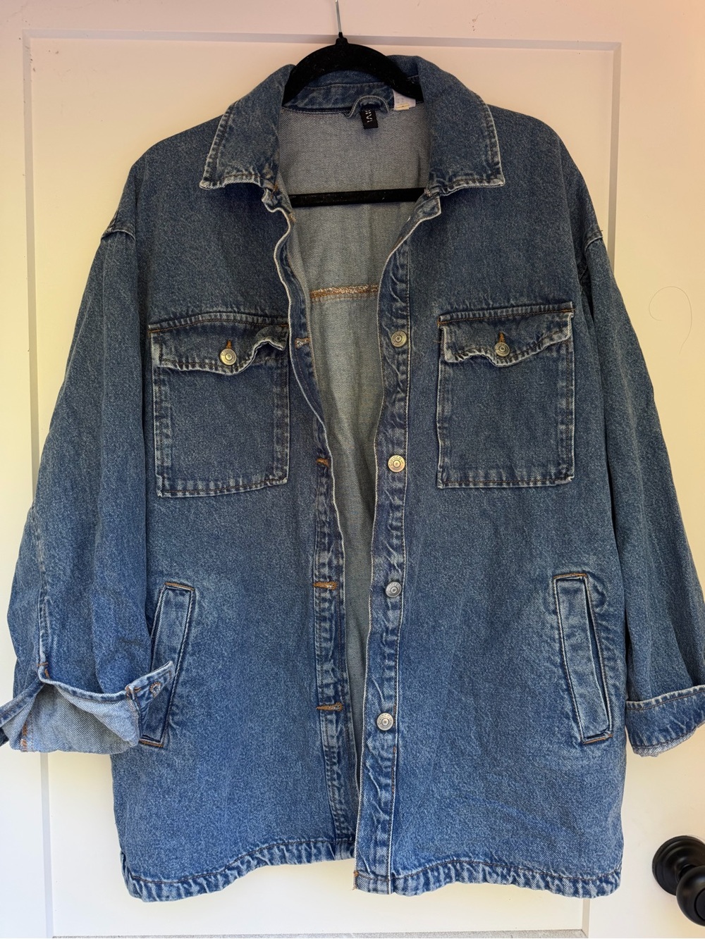 denim jacket with relaxed boxy fit